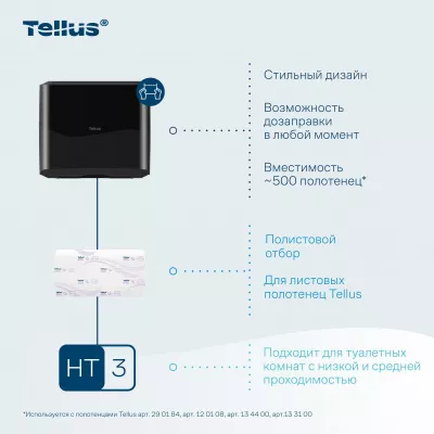 913508 HT3 Диспенсер-мини для листовых полотенец Tellus моносложения, черный