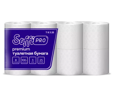 10900974 SoffiPro Туалетная бумага 3сл 25м (5пач*8рул)