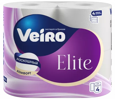 9С44 Veiro Elite Extra Туалетная бумага, 4 слоя, 15м (14 пачек*4 рулона)
