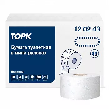 120243 Tork Premium туалетная бумага в мини-рулонах мягкая,2сл.,140х92 мм,1214лст.,170м,12рул.*упак.