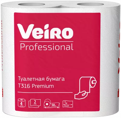 T316 Veiro Professional Туалетная бумага 2-слоя, D 135 мм, 400 листов, 125*95 мм, 12 рул*50 метров