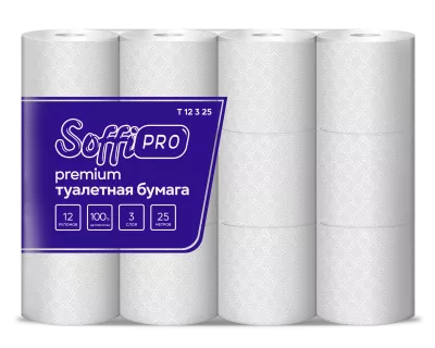 10900975 SoffiPro Туалетная бумага 3сл 25м (5пач*12рул)