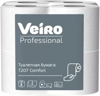 T207 Veiro Professional Туалетная бумага 2-слоя, D 105 мм, 200 листов, 125*95 мм, 48 рул*25 м
