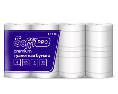 10900970 SoffiPro Туалетная бумага 3сл 30м (5пач*8рул)