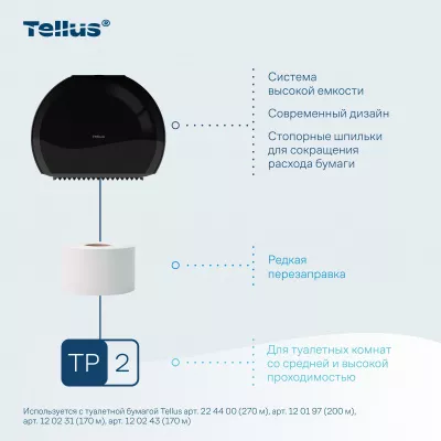 922008 Tellus диспенсер для туалетной бумаги в мини Джамбо рулонах, черный