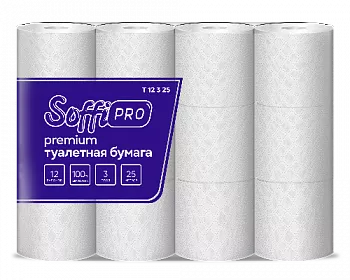 10900975 SoffiPro Туалетная бумага 3сл 25м (5пач*12рул)