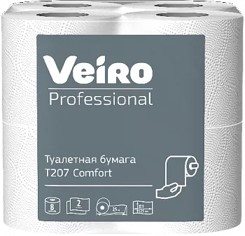 T207 Veiro Professional Туалетная бумага 2-слоя, D 105 мм, 200 листов, 125*95 мм, 48 рул*25 м