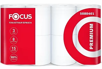 5080461 Focus Premium туалетная бумага в малых рулонах,3сл.,15м,95*125мм.,8рул.*8пач.