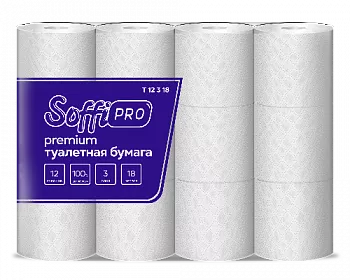10900977 SoffiPro Туалетная бумага 3сл 18м (5пач*12рул)
